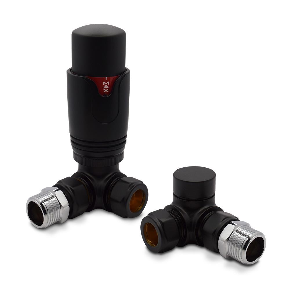 Corner Valves Black Radiator Towel Rail Thermostatic TRV Central Heating Pair