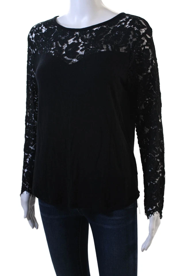 Generation Love Womens Lace Detail Long Sleeves Sweater Black Cotton Size Medium - Image 2 of 4