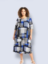 Plus 18/20 3XL A-Line Midi Dress Geometric Multicolor Round Neck