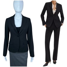 Theory Womens Gabe Blazer Sz 2 Wool Blend Solid Black Work Career Jacket Preppy