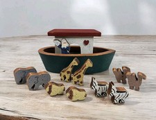 Noah's Ark Hand Painted Wood Folk Art Display Set Primitive Nursery Decor