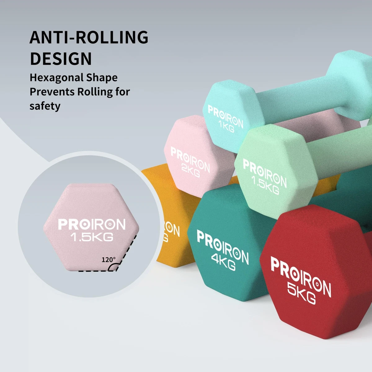 PROIRON Dumbbells Hexagonal Dumbbells Pair Anti Slip Neoprene Dumbbell Soft