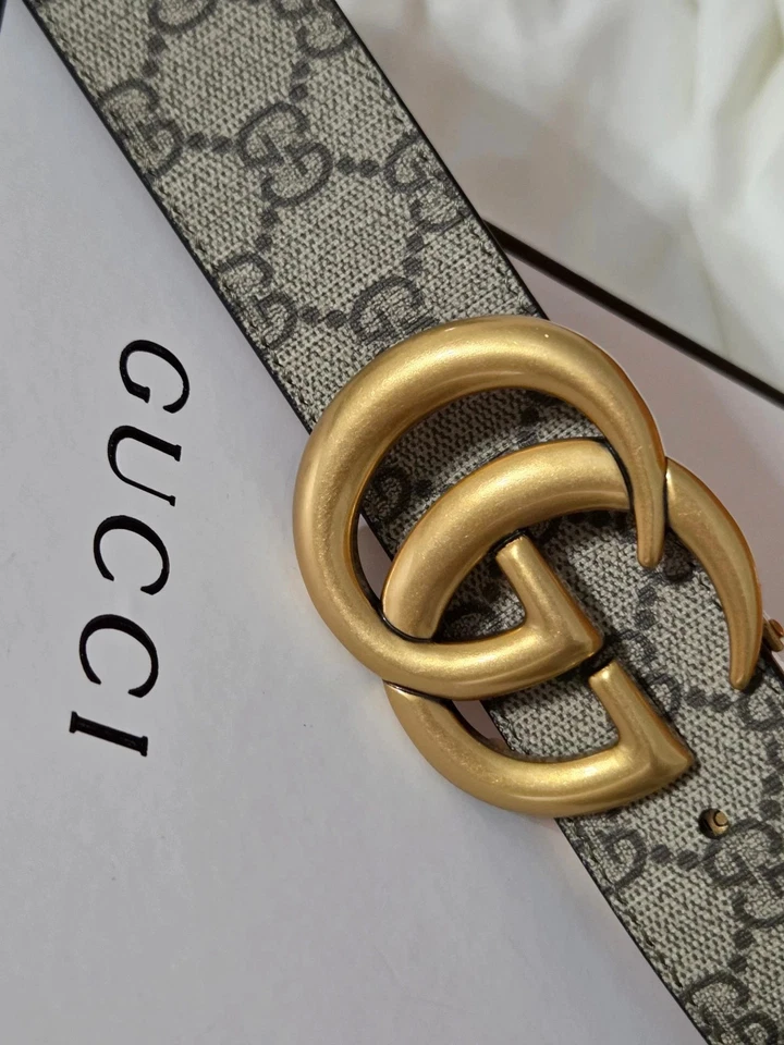 Cinturón reversible de cuero negro/marrón Marmont Gucci dorado GG 110 cm 38/40 - Libre de servicio - Imagen 3 de 4