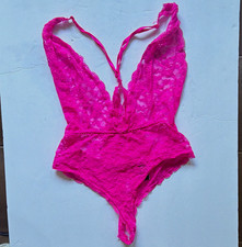 Victoria's Secret Pink Floral Lace Sheer Wireless Teddy Bodysuit One Piece S/P