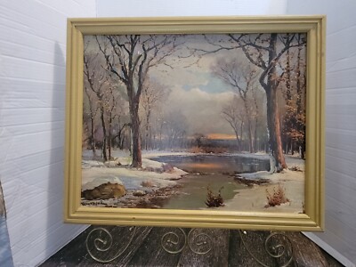 Vintage Robert wood Winter Morn Lithograph Framed Landscape Print