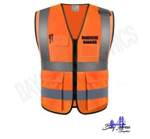 Warehouse Manager Hi-Visibility Safety Vest Black Design 2" Strips W/Pockets* - Picture 2 of 10