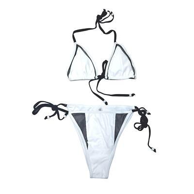 Two-Piece Swimsuits Black White Contrast Bikini Set Sz L