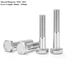 M10 M12 Hex Cap Head Bolts Partial Threaded 304 Stainless Steel Hexagon Screws