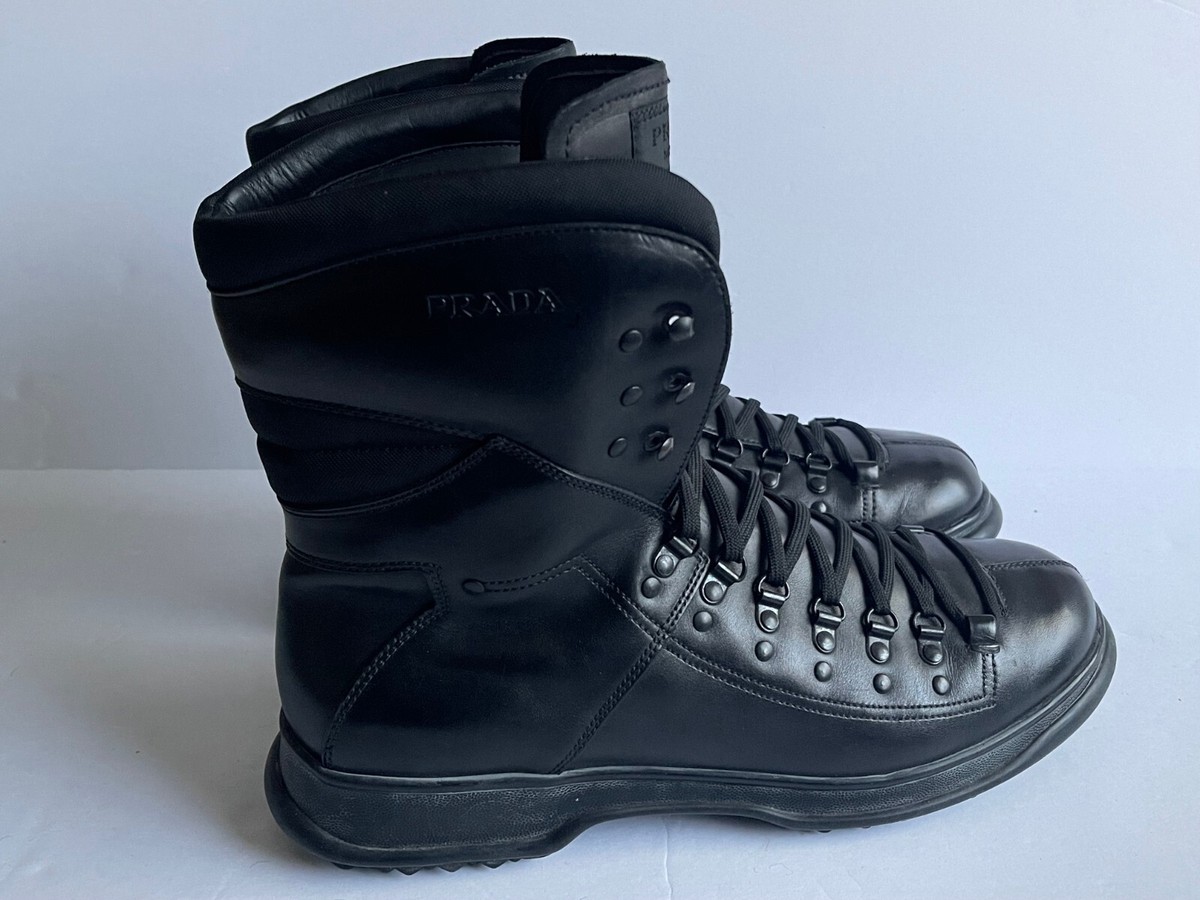 AUTHENTIC PRADA MILANO BLACK COMBAT LEATHER BOOTS MEN display picture 1