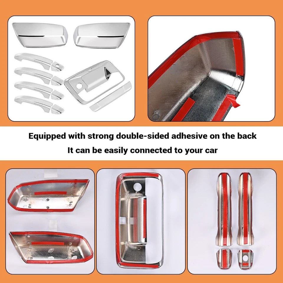 For Chevy Silverado 1500 16-19 Chrome Door Handle+Mirror+Tailgate Cover+Cam Hole Foto 3 de 4