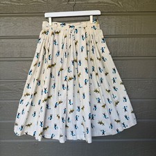 Vintage 1950s Full Skirt Donkey Novelty Print Pleated Cotton High Waist Small