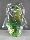 MURANO SOMMERSO ART GLASS OWL BIRD FIGURINE BLUE GREEN GOLD FLECK 5" ITALY VTG