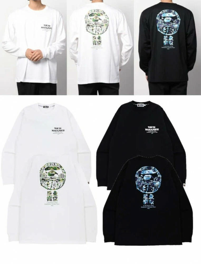 A BATHING APE Men's Relaxed Fit Long Sleeve T-Shirt ABC CAMO DARUMA From Japan
