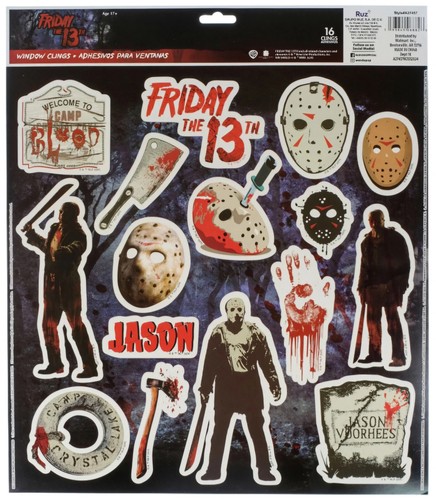 Jason Voorhees FREITAG DER 13. - 16 Stück Vinyl statische Fensterklammern, NEU - Bild 1 von 8