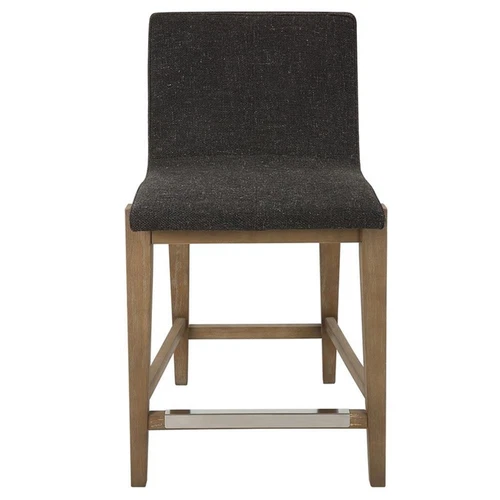 Uttermost Klemens 26" Farmhouse Fabric & Wood Counter Stool in Charcoal/Walnut - Picture 3 of 7