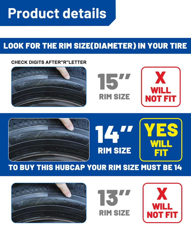 Paquete de 4 cubiertas de rueda de laca plateada de 14" tapacubos a presión para Hyundai Accent R14 Foto 4 de 4