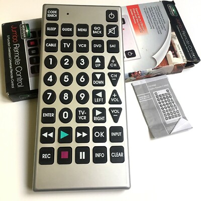 Jumbo Universal Remote Control Meridian Point TV VCR DVD SAT Cable 11 inch 
