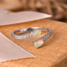 Beautiful Sterling Silver Ethiopian Opal Bypass Ring For Womens Engagement Gift