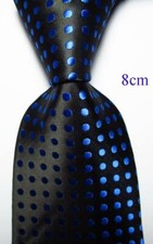 New Classic Polka Dot Black Blue JACQUARD WOVEN Silk Men's Tie Necktie