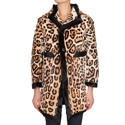 DSQUARED RUNWAY Leopard Ziegen Pelz Jacke Mantel Beige 40 DE 34