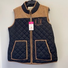 Marley Lilly Size Xl Black Quilted Vest Monogram Mjm Faux Leather Trim $70 New