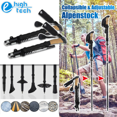 2xCollapsible Trekking Poles Hiking Walking Sticks Folding Alpenstock Anti-shock