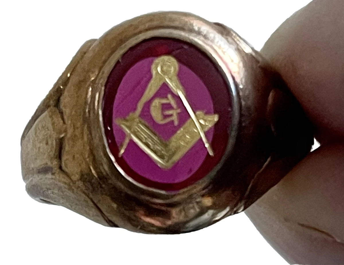 Yellow Gold Blue Lodge Men's Master Mason Ring - 10k Lab-Created - Ruby Lane