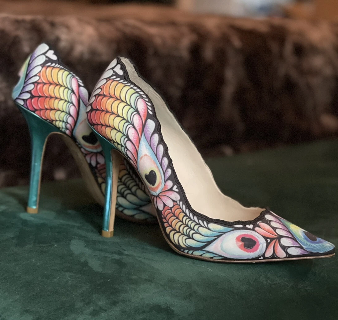 Sophia Webster peacock butterfly print high heels 37