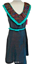 Y2K vintage designer Shecanko Silk Dress multicoloured embroidery collar RP £350