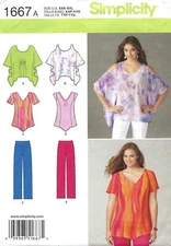 Simplicity 1667 Batwing Sleeve Top, Pointed Hem Top, Pants Sz 4-26 UNCUT Pattern