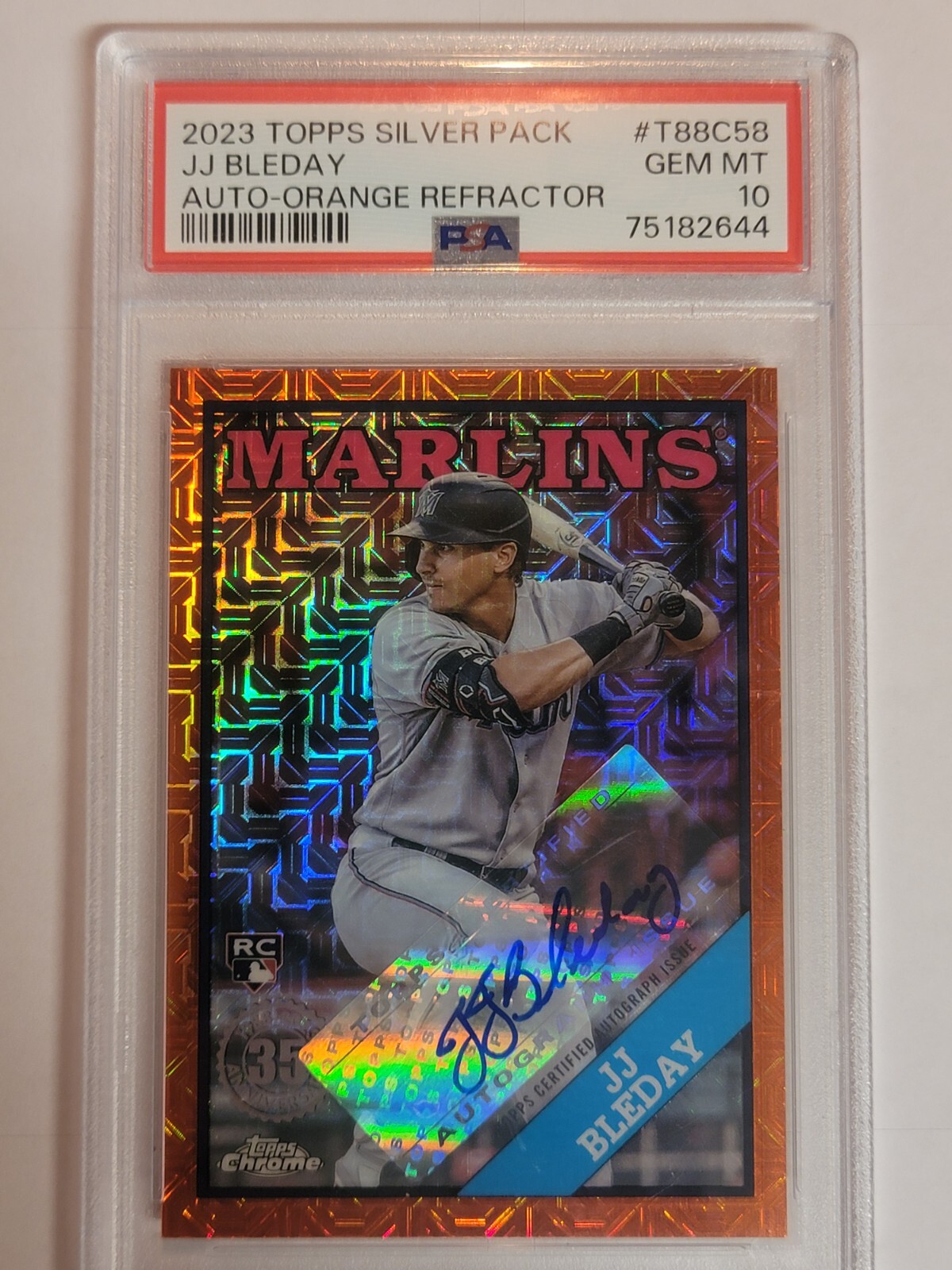 2023 TOPPS '88 TOPPS SILVER PACK CHROME AUTO ORANGE #T88C58 JJ BLEDAY /25 PSA10