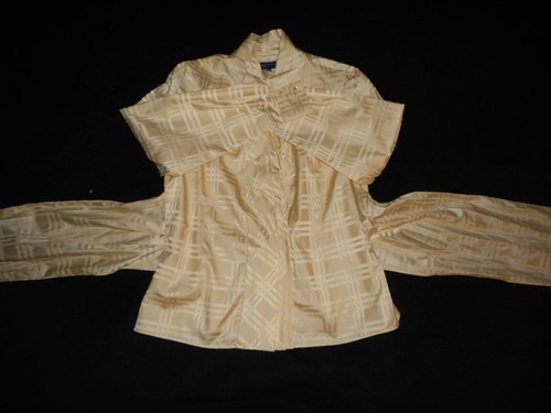 L Blouse Semi Formal Ivory Sateen Sash Tie Shawl Collar L/S Jones NY USA - Picture 5 of 7