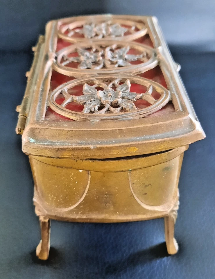 CHATELAIN BOITE A BIJOUX EPOQUE ART NOUVEAU 1910 EN BRONZE DORE CISELE SIGNEE - Photo 2/4