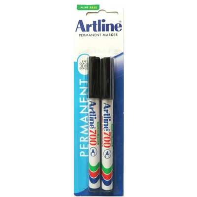 Artline High Performance Permanent Markers 0.7mm Bullet Tip Pack of 2 Black