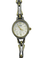 Timex Women's Watch MOP Dial Two Tone Stainless Steel Bracelet Band P2