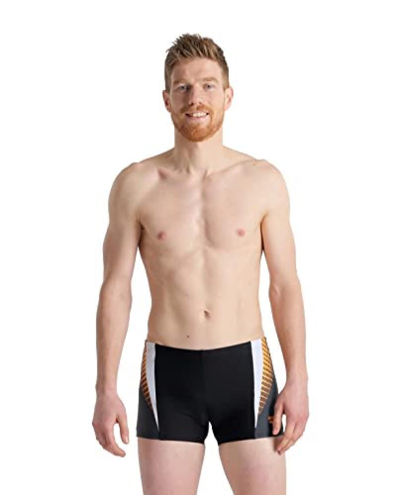 (TG. 48) Arena M THREEFOLD Short R Swim Trunks, Black-Asphalt-White, 48 Men's -