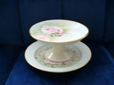Vintage Limoges Peony Pedestal Dish & Plate Signed E H Finck Haviland France