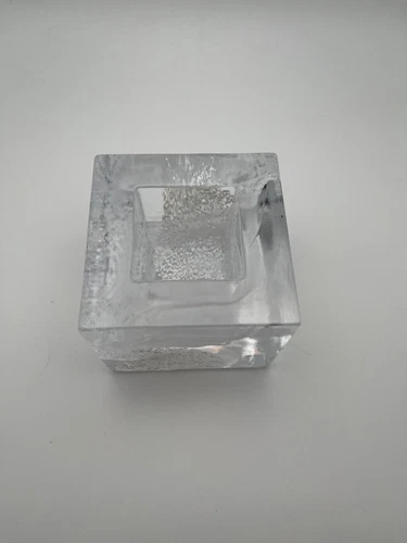 Kosta Boda White Brick Cube Crystal Candle Holder Votives Swedish
