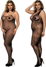 2 Pack Women s One Size Fishnet Bodystockings, Striped, Crotchless, Tights, Susp