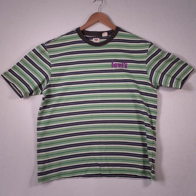 Levi's Herren T-Shirt bunt gestreift Rundhals Baumwolle Gr. S grün weiß