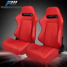 Adjustable Universal Racing Bucket Seats Red Pu Pair 2 Dual Sliders