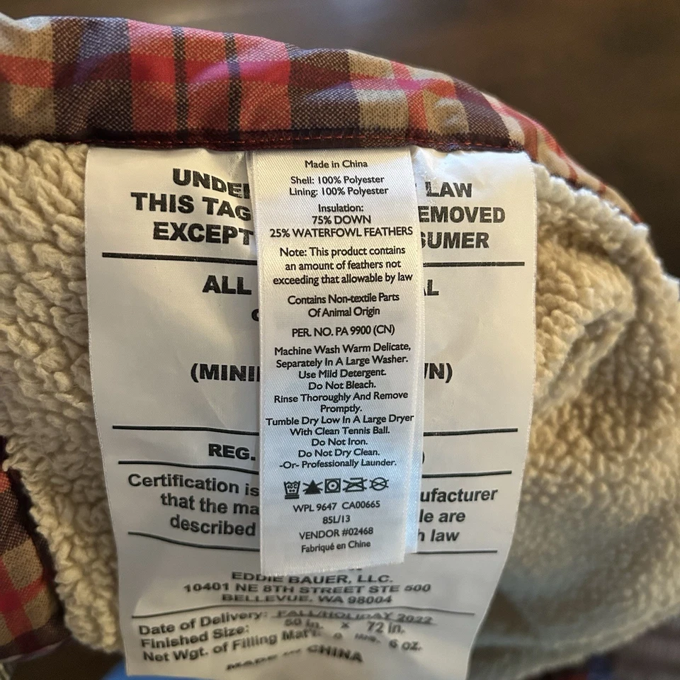 Manta de plumón de ganso Eddie Bauer 48x69 roja a cuadros polar camping al aire libre Foto 4 de 4