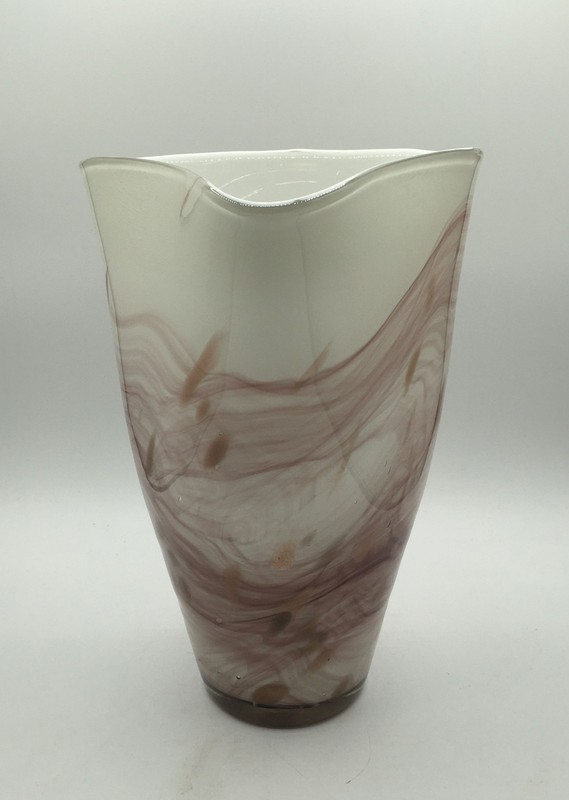 Vtg Krosno Jozefina-Style Aubergine White Avventurina Art Glass 12" Vase