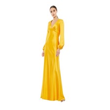 Mac Duggal NEW Size 6 Marigold Long Sleeve Empire Waist Charmeuse Gown 55693 NWT
