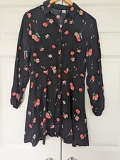 Divided Black Floral Collared Button Down Lon...