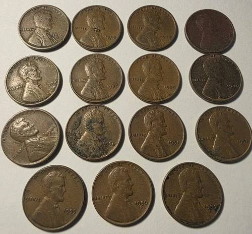 15 wheat pennies 1919 - 1957 no doubles lot. See description for list.