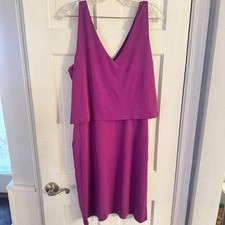 Lauren Ralph Lauren Womens Magenta Sheath Dress XL Cape Overlay Cocktail Elegant