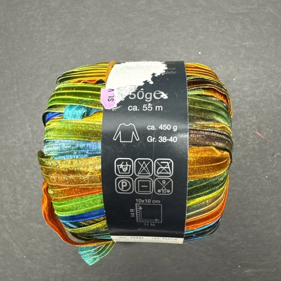 Lana Grossa  INDIA Ribbon Yarn, Blue Green Yellow Polyamide Made In Italy New - Image 4 of 4
