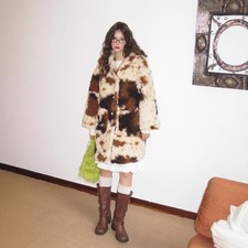 Eco-friendly Fur Coat, Women's Long Imitation Faux Fur Jacket Brown Coffee