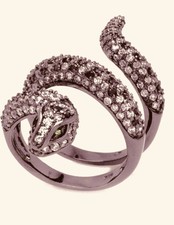 Green-Eyed Snake Ring 925 Sterling Silver Cubic Zirconia Sz 7 w/Gift Box